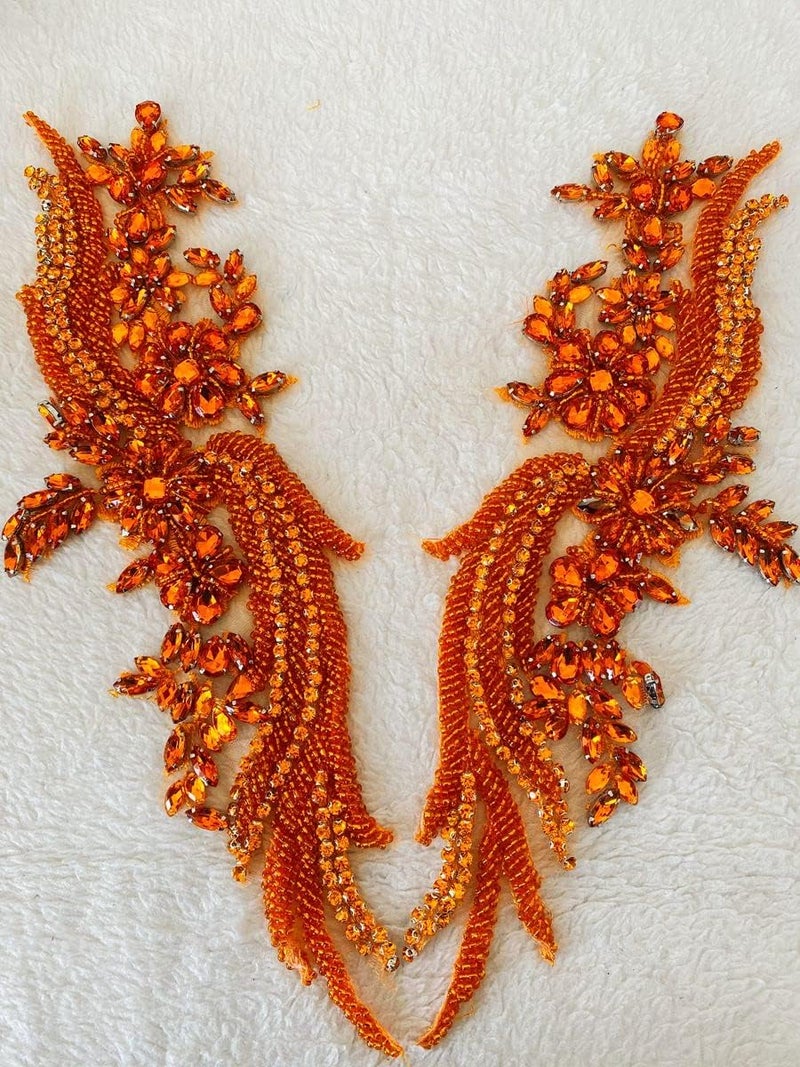 wtbvn Handmade Rhinestones lace Applique handsewing Beads Trim Patches for Dress Clothing Accessories 35X12cm 1Pair/Bag - Image 3